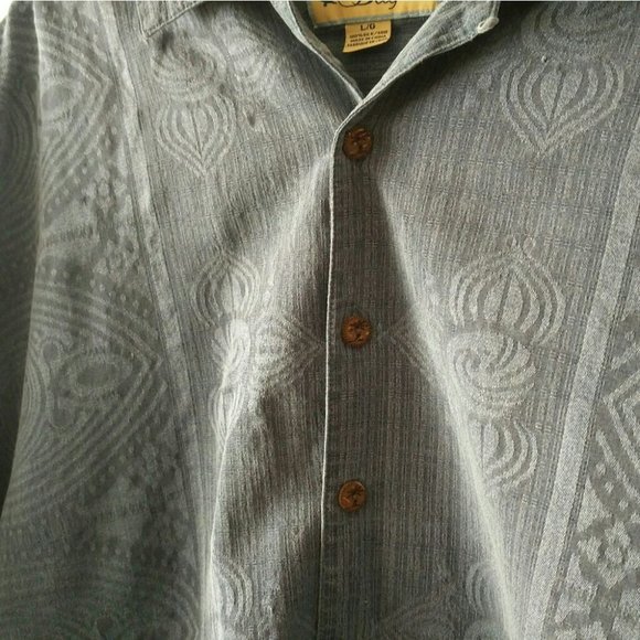 BOUNDARY Bay 100% Silk w Coconut Buttons Oversized Button Up Short Sleeve Shirt - Picture 6 of 13